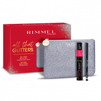 Rimmel London All That Glitters Pochette con Mascara Glam'Eyes Day 2 Night Colore Nero e Matita