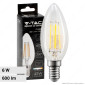 V-Tac VT-2127 Lampadina LED E14 6W Candle Bulb C35 Candela Filament Vetro Trasparente - SKU 217423 / 217424 / 217425