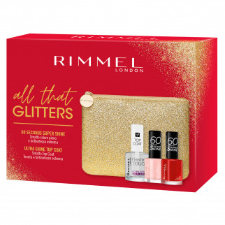 Rimmel London All That Glitters Pochette con Top Coat Finishing Touch e Smalti Super Shine 315