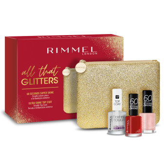 Rimmel London All That Glitters Pochette con Top Coat Finishing Touch e Smalti Super Shine 315