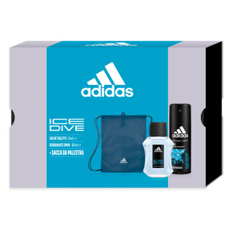 Adidas Ice Dive Confezione Regalo con Deodorante Spray da 150ml + Eau de Toilette da 50ml + Sacca