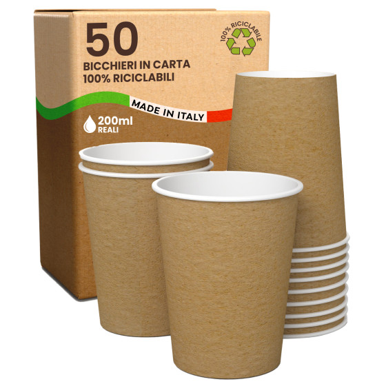 Bicchieri in Carta Riciclabile Colore Havana da 200ml - Confezione da 50 Bicchieri Bicchieri in Carta Riciclabile Colore Havana da 200ml - Confezione da 50 Bicchieri