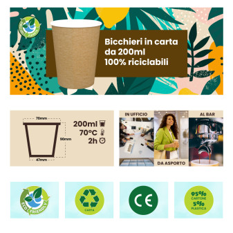 Bicchieri in Carta Riciclabile Colore Havana da 200ml - Confezione da 50 Bicchieri