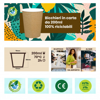Bicchieri in Carta Riciclabile Colore Havana da 200ml - Confezione da 50 Bicchieri