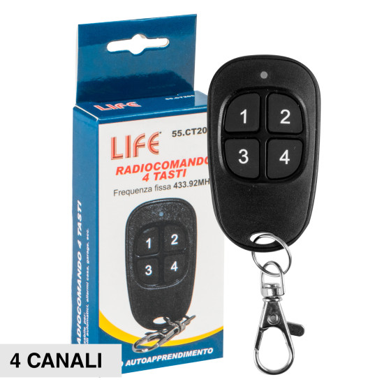 Life Radiocomando Multiuso 4 Tasti a Frequenza Fissa 433.92MHz 6V - mod. 55.CT205 Life Radiocomando Multiuso 4 Tasti a Frequenza Fissa 433.92MHz 6V - mod. 55.CT205