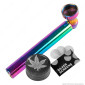 Champ High Pipa a Tubo in Metallo Colore Rainbow + Grinder Tritatabacco 2 Parti in Metallo Colore Nero