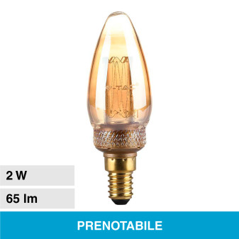 V-Tac VT-2152 Lampadina LED E14 2W Candle Bulb C35 Candela Art Filament Vetro...