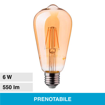V-Tac VT-1966 Lampadina LED E27 6W Bulb ST64 Filament Vetro Ambrato - SKU 214362