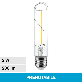 V-Tac VT-2042 Lampadina LED E27 2W Bulb T30 Tubolare Filament Vetro Trasparente - SKU 217251