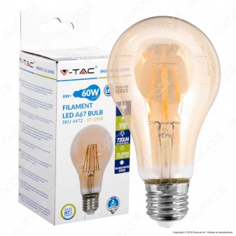 V-Tac VT-1958 Lampadina LED E27 8W Bulb A67 Filamento Ambrata - SKU