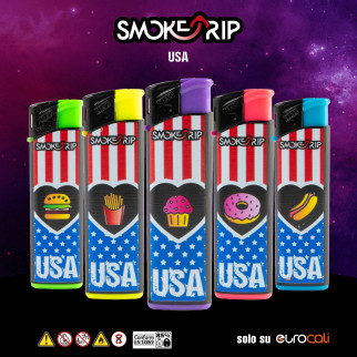 SmokeTrip Large Accendini Elettronici Grandi Fantasia USA - Box da 50 Accendini