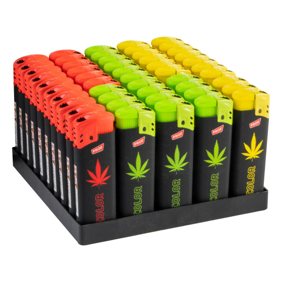 Prof Accendini Elettronici Turbo Antivento Fantasia Rubber Leaves Colorflame - Box da 50 Accendini Prof Accendini Elettronici Turbo Antivento Fantasia Rubber Leaves Colorflame - Box da 50 Accendini