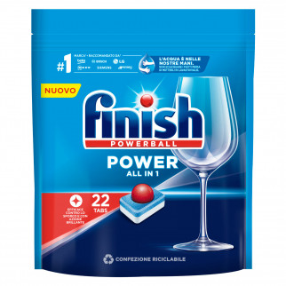 Finish Powerball Power Tab All In 1 Capsule per Lavastoviglie - Confezione da 22 Pastiglie