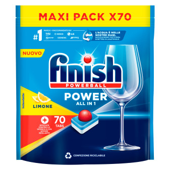 Finish Powerball Power Tab All In 1 Capsule al Limone per Lavastoviglie Maxi Pack - Confezione da