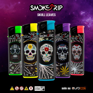 SmokeTrip Large Accendini Elettronici Grandi Fantasia Skull Leaves - Serie da 5 Accendini