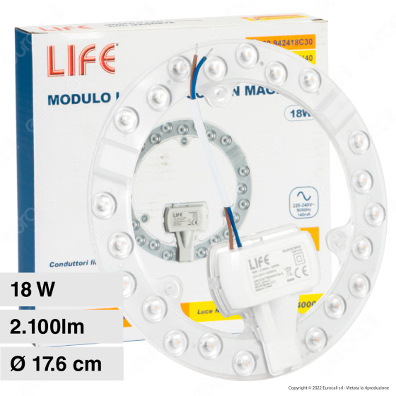 Life Modulo LED Circolina 18W SMD Ø176mm a Disco per Plafoniere Life Modulo LED Circolina 18W SMD Ø176mm a Disco per Plafoniere