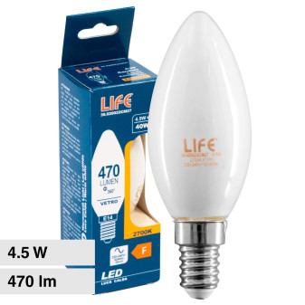 Life Lampadina LED E14 Filament 4.5W Candle C35 Candela in Vetro - mod....
