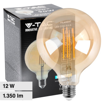 V-Tac VT-2153 Lampadina LED E27 12W Bulb G125 Globo Filament Vetro Ambrato - SKU 217456