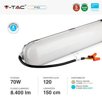 V-Tac Pro VT-170 Tubo LED Plafoniera 70W Lampadina Chip Samsung