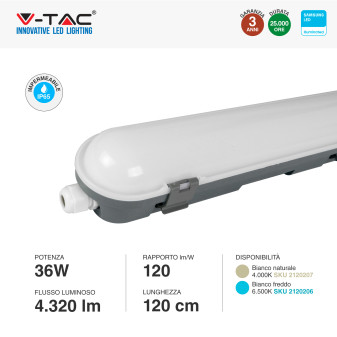 V-Tac VT-120036 Tubo LED Plafoniera 36W Lampadina Chip Samsung