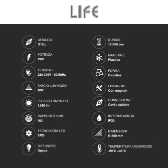 Life Circolina T9 LED G10q 19W SMD Lampadina Ø30cm - mod.