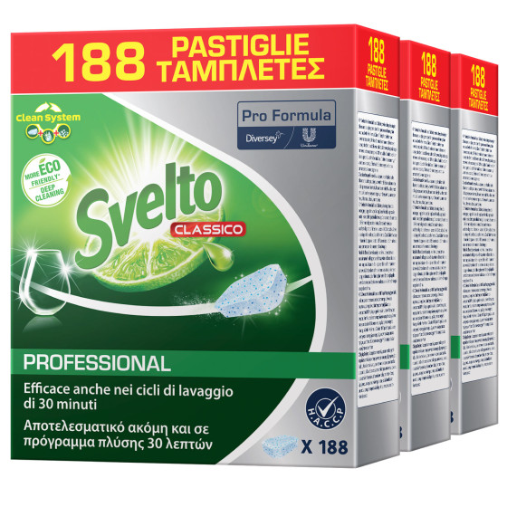 Svelto Professional Detersivo Classico in Pastiglie per Lavastoviglie - 3 Confezioni da 188 Tabs Svelto Professional Detersivo Classico in Pastiglie per Lavastoviglie - 3 Confezioni da 188 Tabs