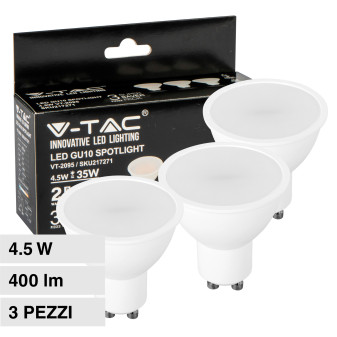 V-Tac VT-2095 Super Saver Pack 3x Lampadina LED GU10 4.5W Faretto Spotlight SMD - SKU 217269 /
