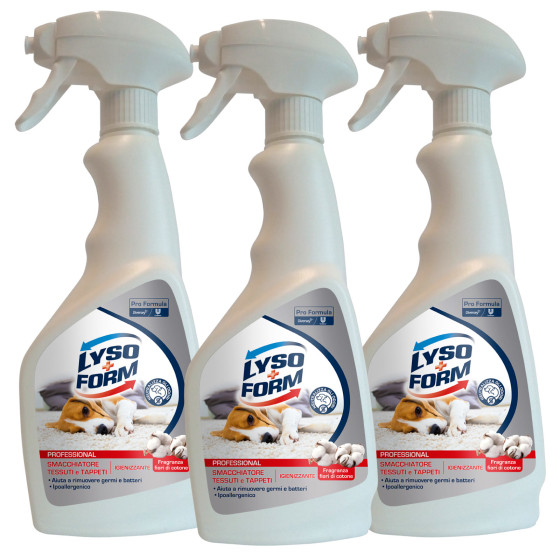 Lysoform Professional Smacchiatore Spray per Tessuti e Tappeti Profumo Fiori di Cotone - 3 Flaconi Lysoform Professional Smacchiatore Spray per Tessuti e Tappeti Profumo Fiori di Cotone - 3 Flaconi