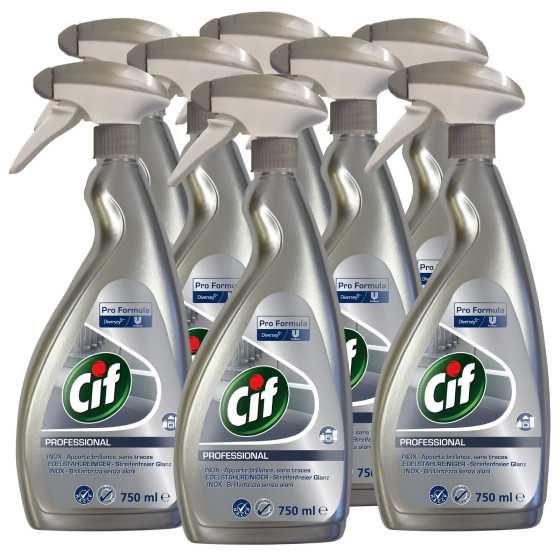 Cif Professional Acciaio Inox Detergente Spray - 8 Flaconi da 750ml Cif Professional Acciaio Inox Detergente Spray - 8 Flaconi da 750ml