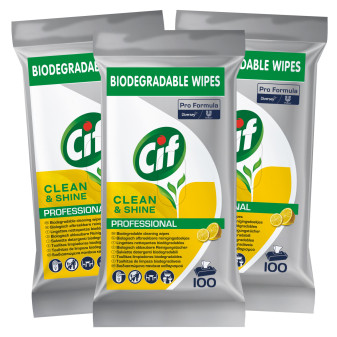 Cif Professional Clean & Shine Salviette Detergenti Igienizzanti Biodegradabili Profumo Limone - 3