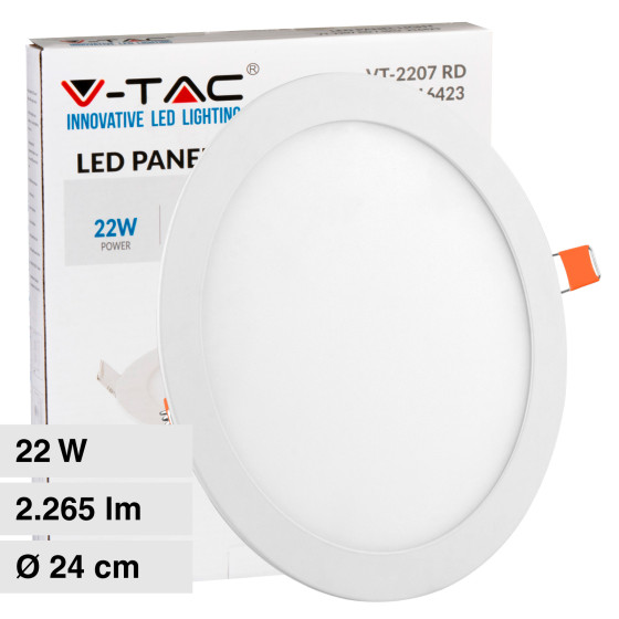 V-Tac VT-2207 Pannello LED Rotondo 22W SMD da Incasso con V-Tac VT-2207 Pannello LED Rotondo 22W SMD da Incasso con