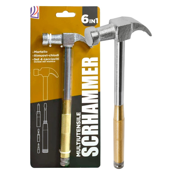 Intergross Scrhammer Multiutensile 6in1 con Martello Rimuovi Chiodi 4 Cacciaviti Inclusi nel Manico Intergross Scrhammer Multiutensile 6in1 con Martello Rimuovi Chiodi 4 Cacciaviti Inclusi nel Manico
