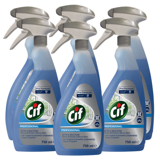Cif Professional Vetri e Multiuso Detergente Spray - 6 Flaconi da 750ml Cif Professional Vetri e Multiuso Detergente Spray - 6 Flaconi da 750ml