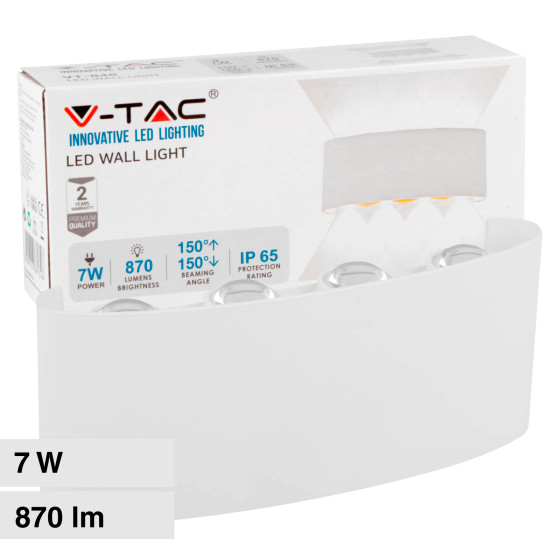 V-Tac VT-848 Lampada LED da Muro 7W Wall Light Bianca Applique V-Tac VT-848 Lampada LED da Muro 7W Wall Light Bianca Applique