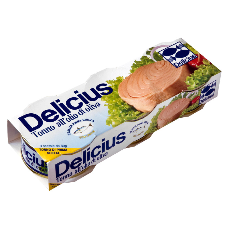 Delicius Tonno Pinna Gialla all'Olio di Oliva - Confezione con 3