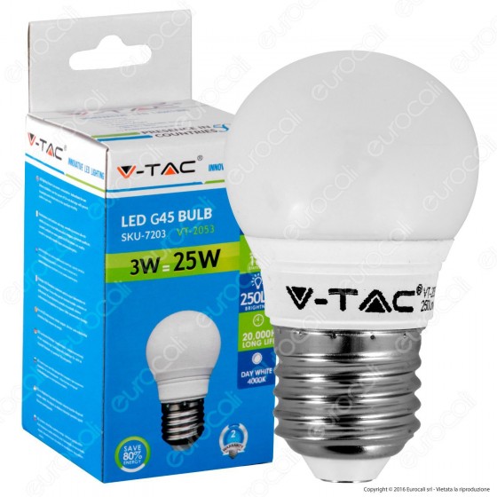 V-Tac VT-2053 Lampadina LED E27 3W MiniGlobo G45 - SKU 7202 / 7203 / V-Tac VT-2053 Lampadina LED E27 3W MiniGlobo G45 - SKU 7202 / 7203 /