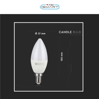 V-Tac Smart VT-5114 Lampadina LED Wi-Fi E14 4.8W Candle Bulb C37 Candela RGB+W Changing Color CCT Dimmerabile