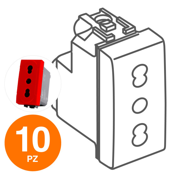 MAPAM Presa Bivalente (16A-250V) ART per linea di emergenza Rosso - Confezione 10pz - mod. 818R - MAPAM Presa Bivalente (16A-250V) ART per linea di emergenza Rosso - Confezione 10pz - mod. 818R -