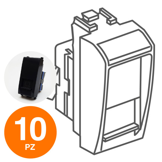 MAPAM Connettore Di Rete Rj45 GEM Nero - Confezione 10pz - mod. 627N - Compatibile con Vimar PLANA MAPAM Connettore Di Rete Rj45 GEM Nero - Confezione 10pz - mod. 627N - Compatibile con Vimar PLANA