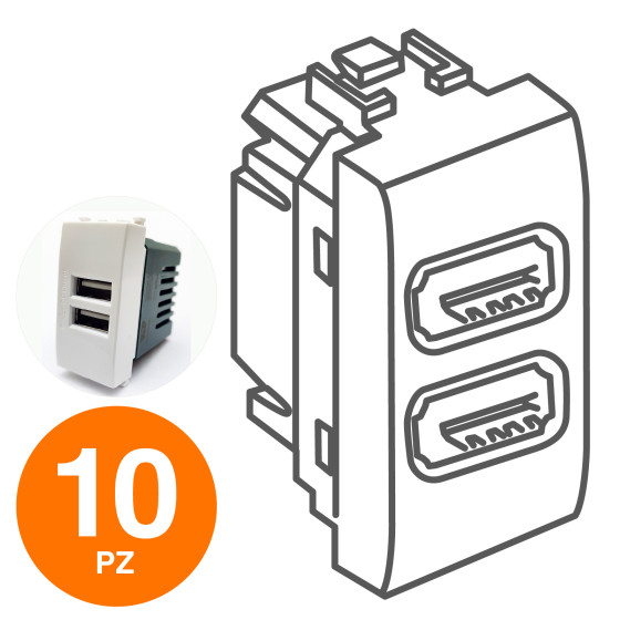 MAPAM Doppia Presa Usb 2A GEM Bianco - Confezione 10pz - mod. 621B - Compatibile con Vimar PLANA MAPAM Doppia Presa Usb 2A GEM Bianco - Confezione 10pz - mod. 621B - Compatibile con Vimar PLANA