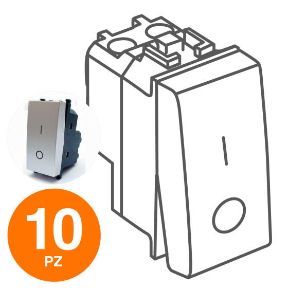 MAPAM Interruttore Bipolare 01 (16A-250V) GEM Alluminio - Confezione 10pz - mod. 602A - Compatibile MAPAM Interruttore Bipolare 01 (16A-250V) GEM Alluminio - Confezione 10pz - mod. 602A - Compatibile