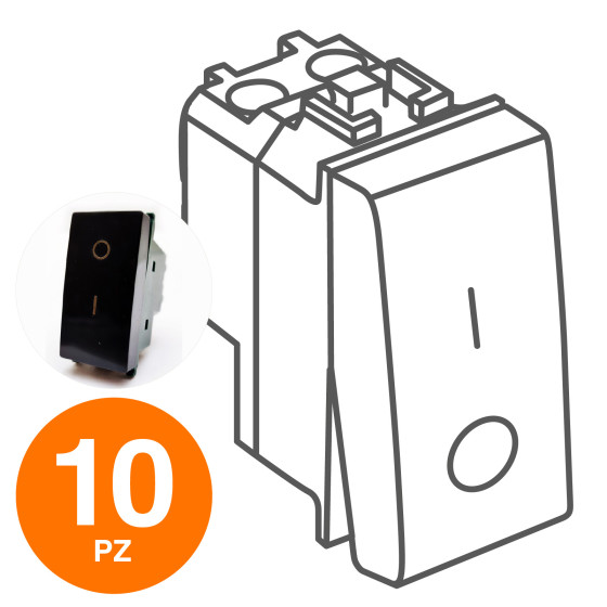 MAPAM Interruttore Bipolare 01 (16A-250V) GEM Nero - Confezione 10pz - mod. 602N - Compatibile con MAPAM Interruttore Bipolare 01 (16A-250V) GEM Nero - Confezione 10pz - mod. 602N - Compatibile con
