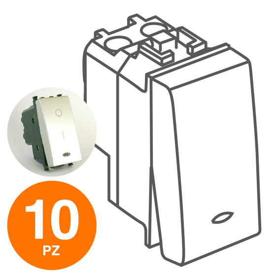 MAPAM Interruttore Bipolare Spia (16A-250V) GEM Alluminio - Confezione 10pz - mod. 662A - MAPAM Interruttore Bipolare Spia (16A-250V) GEM Alluminio - Confezione 10pz - mod. 662A -