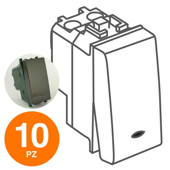 MAPAM Invertitore Spia (16A-250V) GEM Nero - Confezione 10pz - mod. 664N -  Compatibile con Vimar PLANA