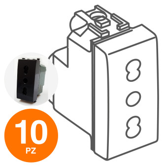 MAPAM Presa Bivalente (16A-250V) GEM Nero - Confezione 10pz - mod. 618N - Compatibile con Vimar