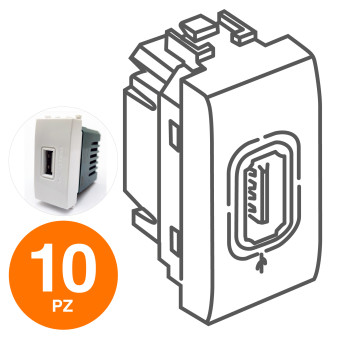 MAPAM Presa Usb 5V 2A 265V GEM Bianco - Confezione 10pz - mod. 629B - Compatibile con Vimar PLANA