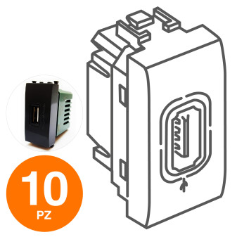 MAPAM Presa Usb 5V 2A 265V GEM Nero - Confezione 10pz - mod. 629N - Compatibile con Vimar PLANA