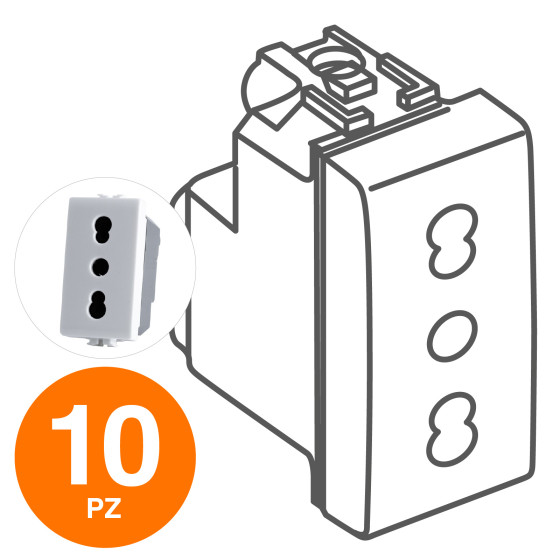 MAPAM Presa Bivalente (16A-250V) JOY Bianco - Confezione 10pz - mod. 518B - Compatibile con BTicino MAPAM Presa Bivalente (16A-250V) JOY Bianco - Confezione 10pz - mod. 518B - Compatibile con BTicino