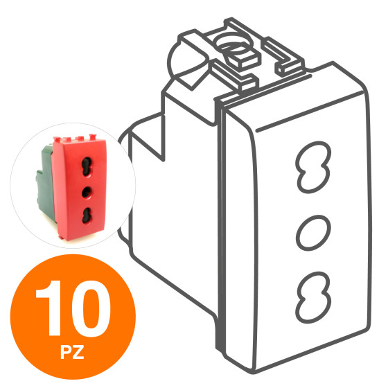 MAPAM Presa Bivalente (16A-250V) JOY per linea emergenza Rosso - Confezione 10pz - mod. 518R - MAPAM Presa Bivalente (16A-250V) JOY per linea emergenza Rosso - Confezione 10pz - mod. 518R -