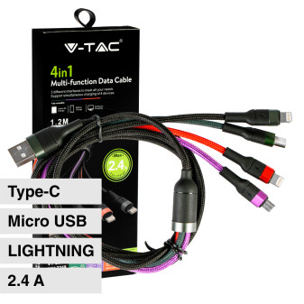 V-Tac VT-5351 Cavo USB Adattatore 4in1 Type-C Lightning e Micro USB Lunghezza...